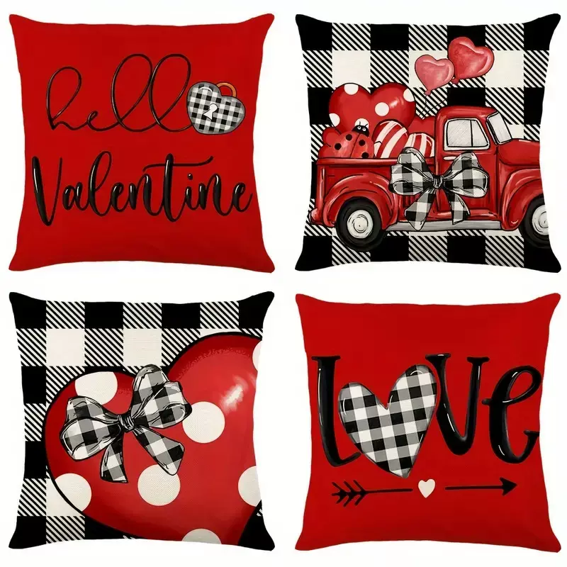 跨境新款ins情人节抱枕套 亚麻印花节日装饰卧室客厅居家靠垫枕套