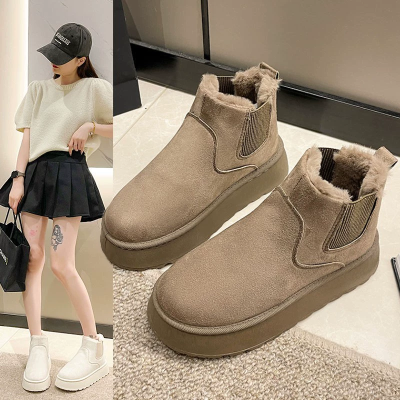 Fashionable fleece keep warm matte boots platform, plus size