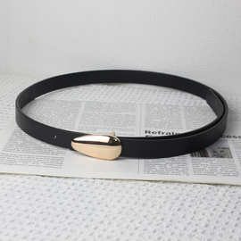 金色瓜子扣皮带ins风腰带pu女配裙新款时尚装饰牛仔裤复古细裤带