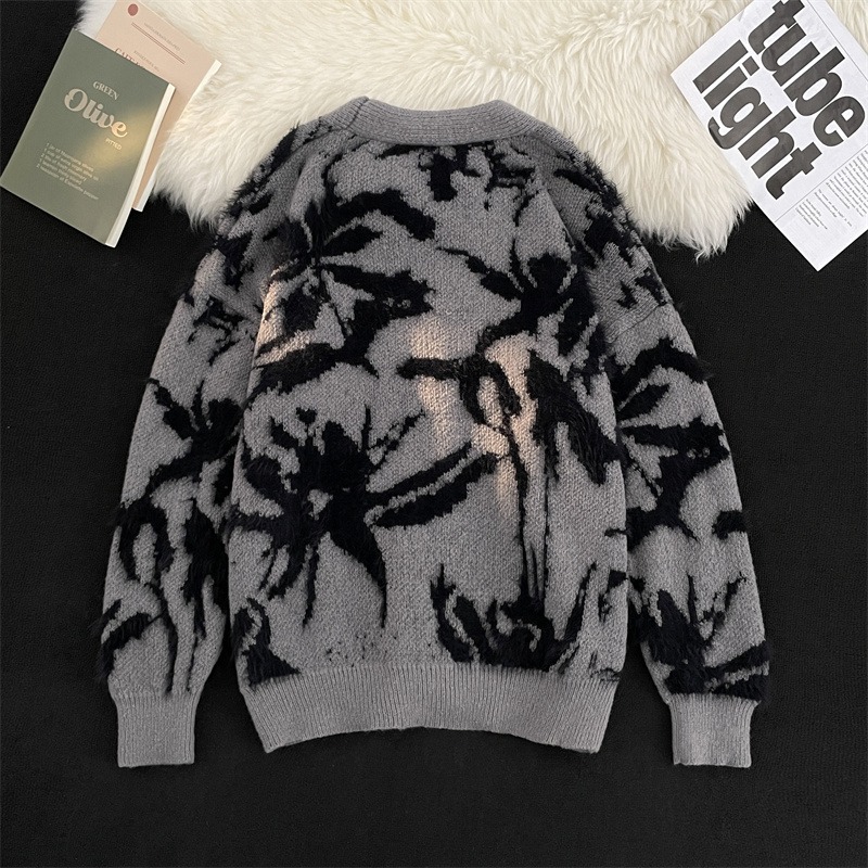 국경 간 틈새 모방 밍크 스웨터 재킷 남자 겨울 빈티지 느슨한 게으른 V-넥 니트 카디건