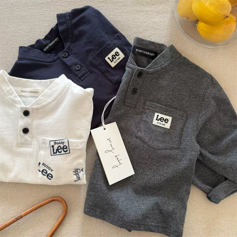 儿童POLO衫2025眯眯眼秋季新品男女童口袋字母POLO衫宝宝V领长袖T