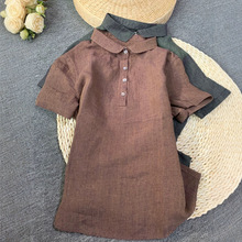 汉麻衬衫女文艺复古短袖上衣2025夏季新款舒适简约半袖妈妈装上衣