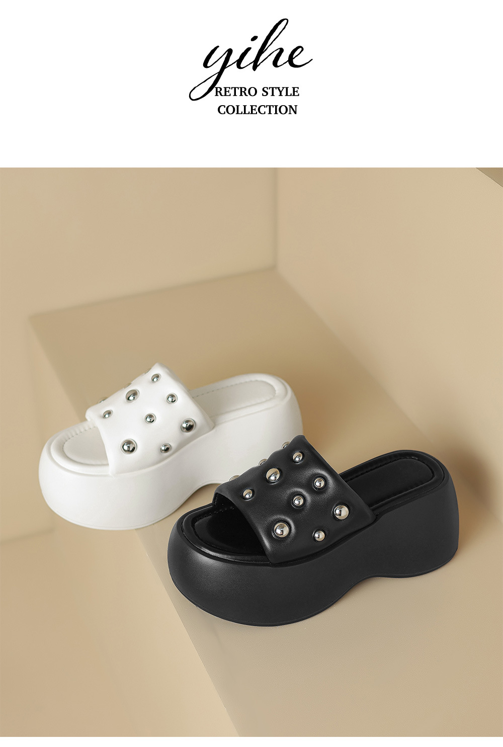 Sandal cao gót nữ hở mũi quai ngang đế xuồng 8 cm — Màu đen, Màu trắng chi tiết 12