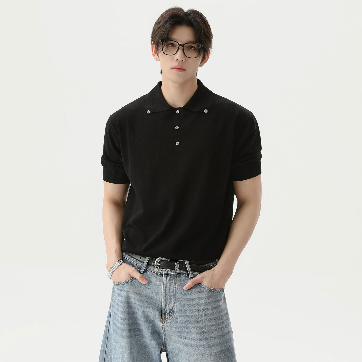 Polo camiseta de punto camiseta de manga corta botón hombre viejo dinero estilo de negocio delgado verano seda transfronteriza transpirable fábrica al por mayor