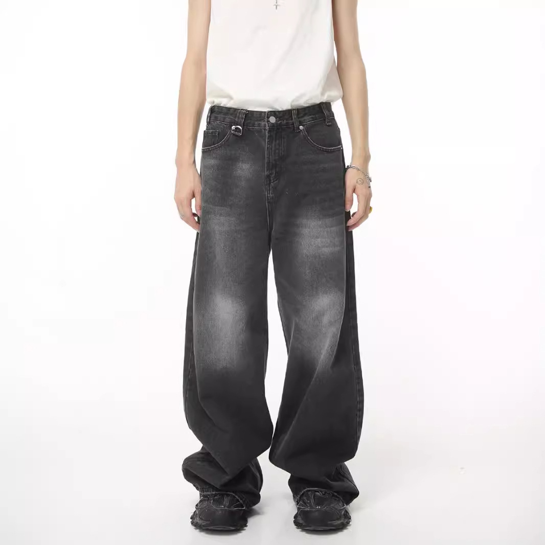 韩版男士复古牛仔裤跨境专卖裤外贸新款裤阔腿裤拖地裤宽松休闲裤