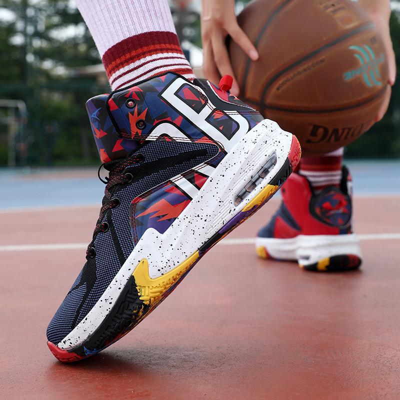 New Style Basketball Shoes, National Trend Graffiti Rubber Couple Shoes, Thick-Soled Running Shoes for Men, Breathable High-Top Comfortable Street Basketball Shoes New Style Basketball Shoes, National Trend Graffiti Rubber Couple Shoes, Thick-Soled Running Shoes for Men, Breathable High-Top Comfortable Street Basketball Shoes