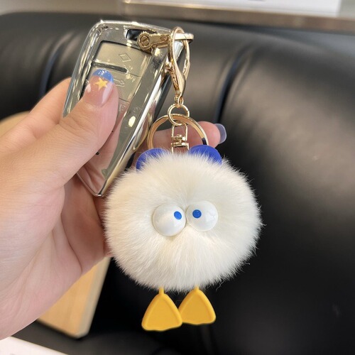 Cute rex rabbit fur duck little fur ball car keychain pendant ins internet celebrity plush schoolbag bag pendant gift