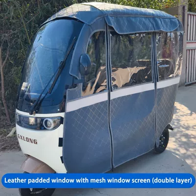 Jinpeng Su7 Tricycle-Specific Rain Curtain and Canopy, Windproof, Sunproof, and Cold-Resistant for Overseas Tricycles in Europe, America, and Southeast Asia (Elektromobil üçün ön şüşə çətiri (günlük)) - leather-plus-velvet-with-mesh-window-model-double-layer-grey