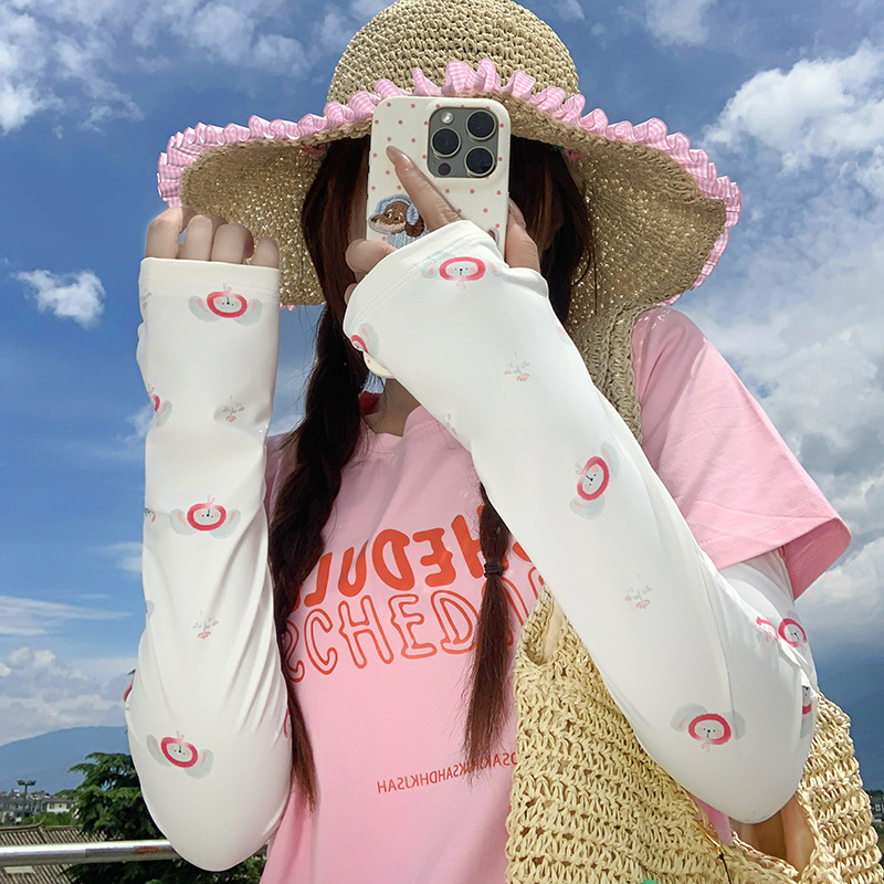 Protector solar manguito de hielo guantes ciclismo de verano manguito de hielo protector de brazo transpirable suelto cordón de dibujos animados manga de seda de hielo