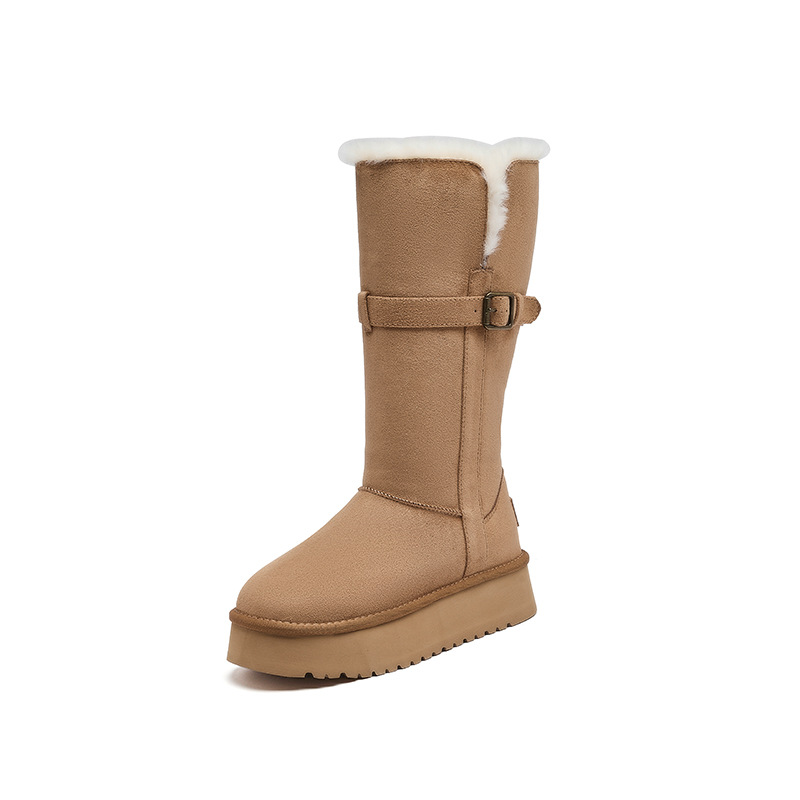 Botas de nieve de cañón largo para mujeres 2025 nuevo invierno plegable dos zapatos de algodón de lana gruesa de tubo medio