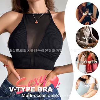 欧美跨境女士网纱镂空吊带背心柔软透气细带交叉性感露背露腰文胸