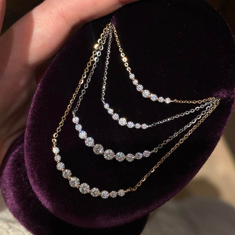 Xu Yan's Same Style Moissanite Smile Necklace, Fashionable and Versatile Inlaid Zircon Clavicle Chain, Niche Design, High-End Women