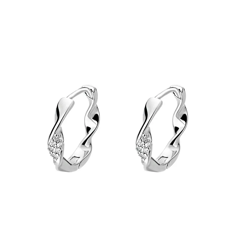 阿宝S999足银麻花莫比乌斯环微镶锆石耳扣养耳洞气质时尚简约耳圈