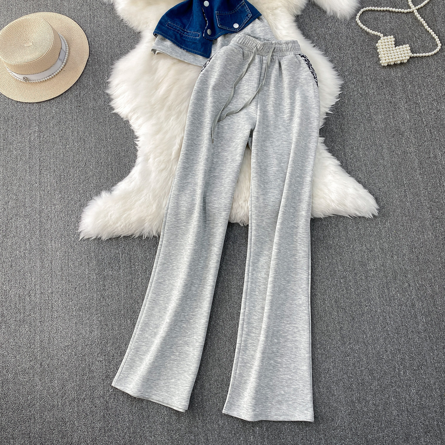 Women's Two Piece Set Denim Short Sleeved Top High-Waisted Slim Straight Leg Pants Fashion Slimming Wide Leg_ecoleips.com