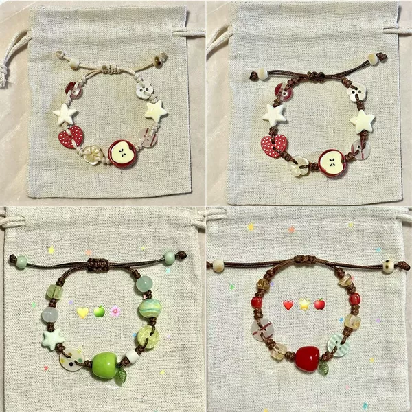 Apple Paradise Handmade Colorful Beaded Bracelet with Buttons, Cute and Sweet, Fresh 2026 New Style Jewelry