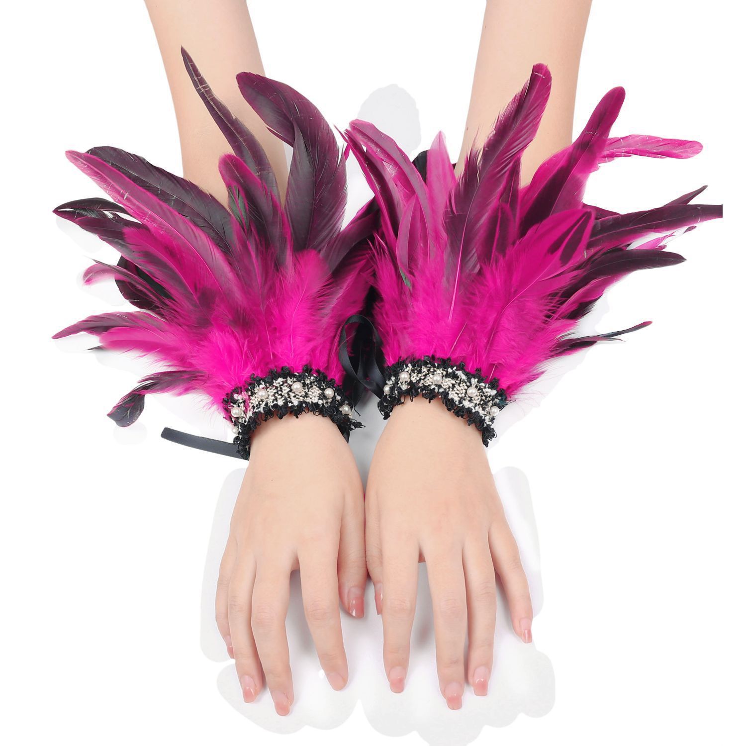 Brazaletes de plumas góticas transfronterizas de baile de maquillaje de fiesta de perlas de muñeca de carnaval decoraciones de joyas de mano