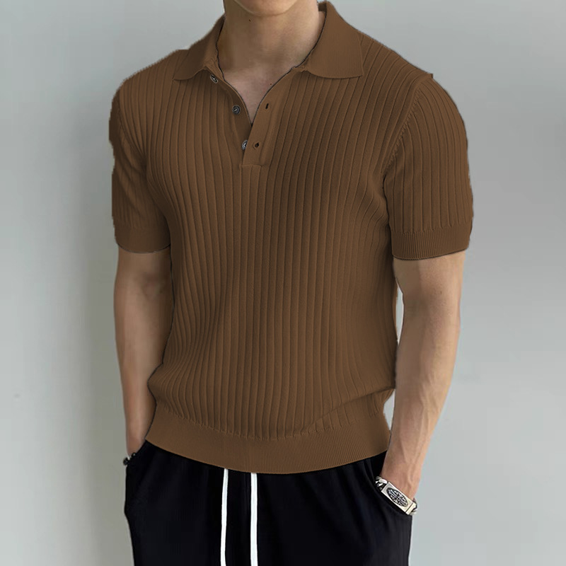 Polo da uomo slim fit – T-shirt estiva in maglia in stile coreano (M-3XL, nero/verde/caffè)_voghion.com