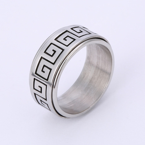 Cross-border simple stainless steel jewelry, rotatable Great Wall pattern ring titanium steel creative handmade ring direct from manufacturer supply