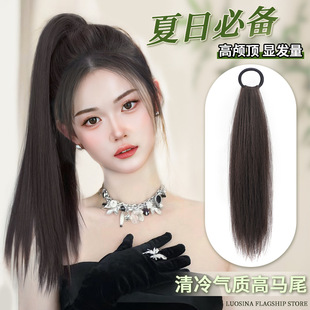 Side Ponytail Wig for Women, One-Piece Strappy Artificial Hair, Korean Straight Hair Ponytail, High Tie, Low Tie Wig Braids