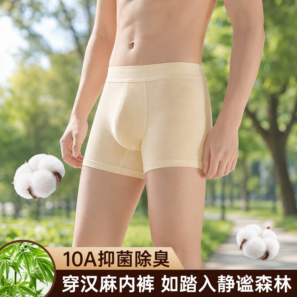 Source Factory Hemp Underwear for Men, Seamless Men's Boxer Briefs, Non-Binding, 10A Antibacterial, Breathable, Quick-Drying Underwear