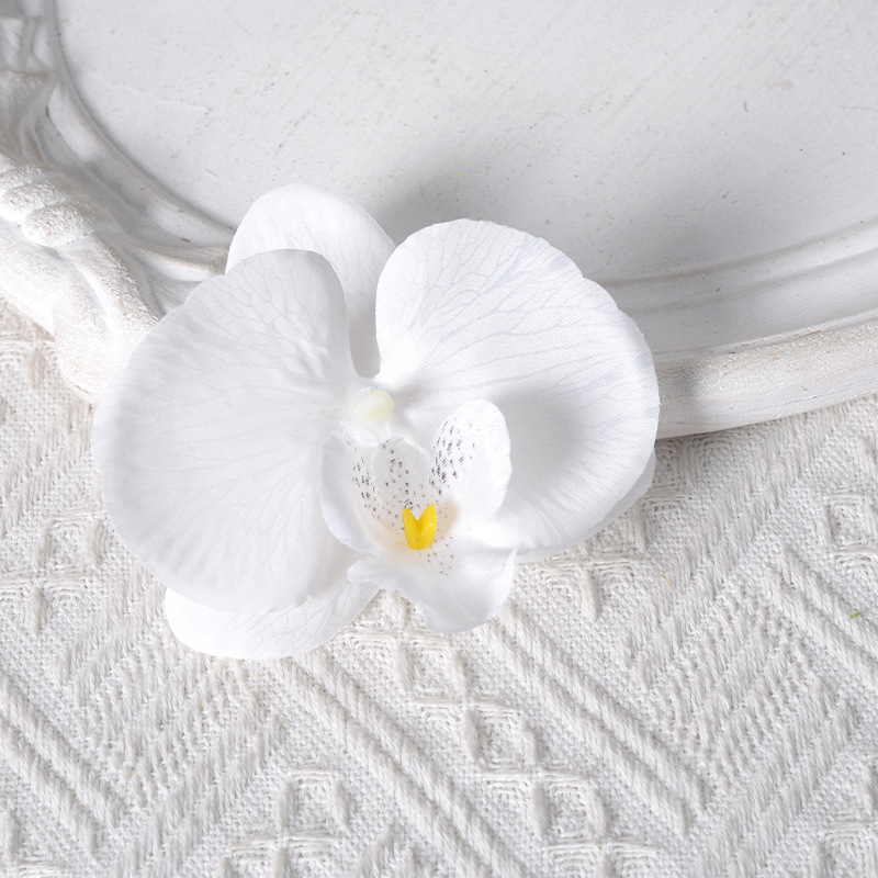 Película blanca Phalaenopsis flor cabeza pétalo simulación flor accesorios tocado horquilla diy flor decorativa de boda hecha a mano