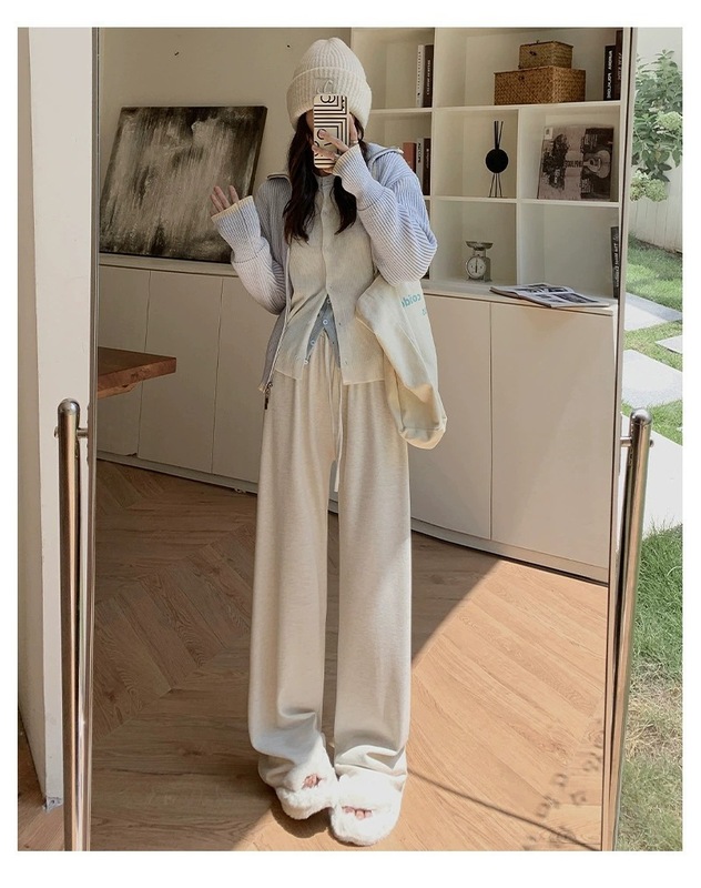 アプリコットもち米パンツレディースパンツ2025春夏新作ゆったりカジュアルストレートパンツドレープレイジーニットワイドレッグパンツ|undefined