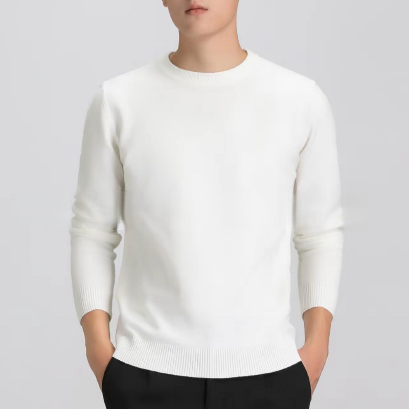 New autumn/winter men's knitted sweater, solid color, long-sleeved, warm, thick, round neck, versatile sweater.