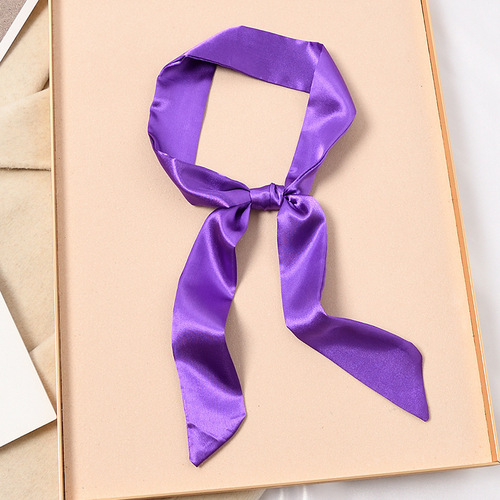 Pure Color Silk Scarf Hair Band for Women, Long Strip Small Collar Scarf, Wrapping Band, Handle Silk Ribbon Bag Strap, Scarf