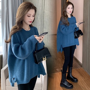 Maternity Wear 2024 Spring and Autum New Casual Cocoon Type Gentle Style Pure Color Knitted Long-Sleeved Sweater Loose Top Trendy