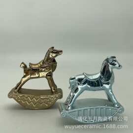 简约创意家居电镀陶瓷马摆件玄关电视柜客厅办公室桌面装饰品摆设