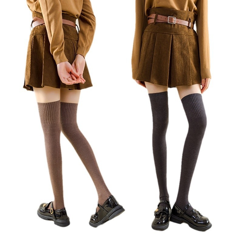 Calcetines de lana de rodilla para mujeres otoño y invierno, calcetines de cachemira de rodilla caliente, calcetines de muslo de cachemira de tubo alto para adelgazar