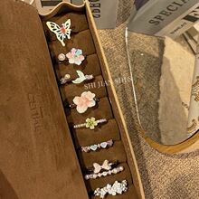 韩系奶油风珐琅开口戒指女式小众洋气百搭花朵精致高级感创意指环