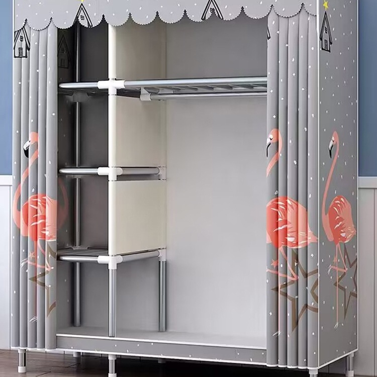 Simple Wardrobe for Home Bedroom with Thickened Steel Frame, Storage Fabric Wardrobe for Rental Housing, Assembled Fabric Hanging Closet
