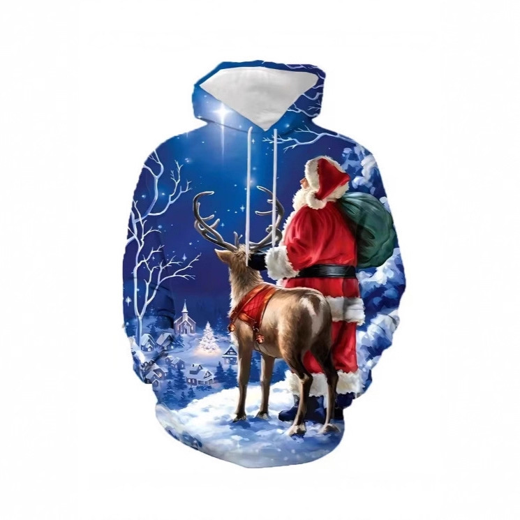 Christmas Men's Casual Hooded Sweatshirt Digital 3D Printing Fashion Trendy Men and Women Good-Looking Santa Claus Holiday