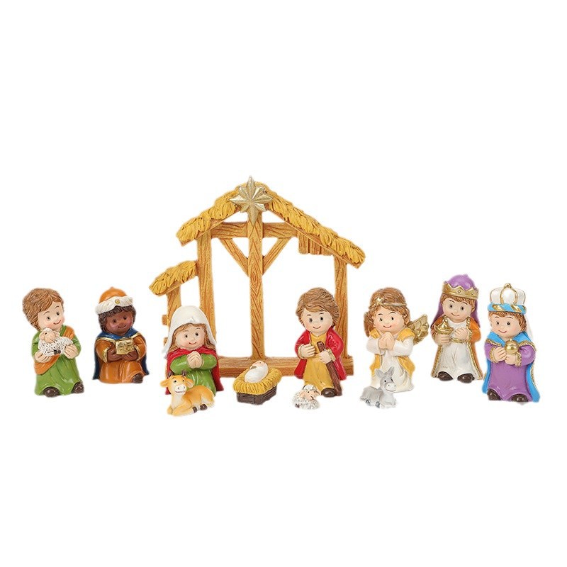 Navidad transfronteriza regalos de dibujos animados nacimiento pesebre grupo de escenas decoración creativa caballo figuras estatua artesanía