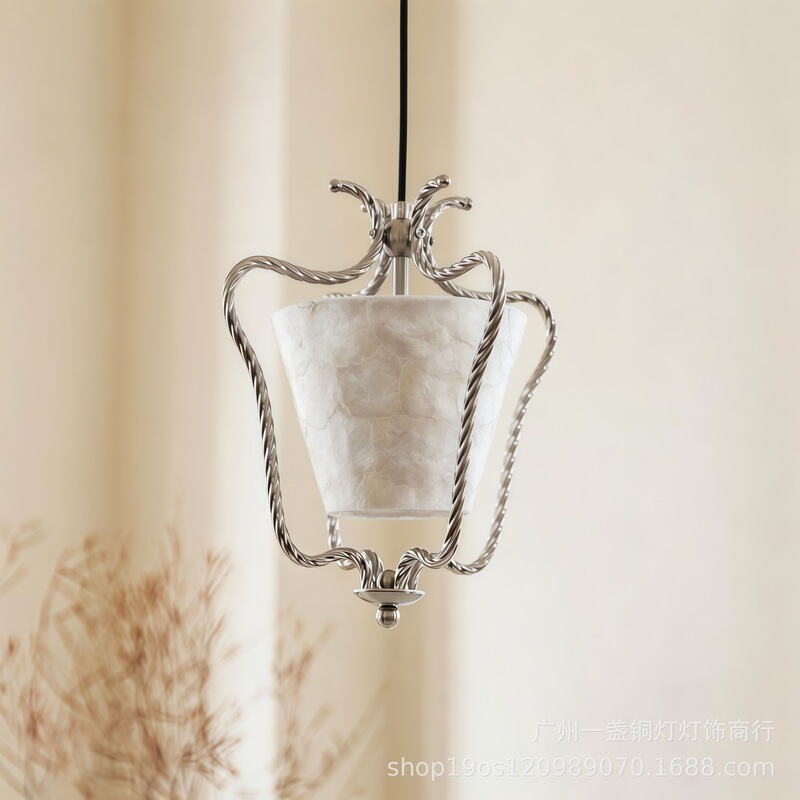 Retro Medieval Birdcage Bedside Pendant Light, Restaurant Bar Lamp, Old Money Style Shell High-End Foyer Pendant Light Retro Medieval Birdcage Bedside Pendant Light, Restaurant Bar Lamp, Old Money Style Shell High-End Foyer Pendant Light