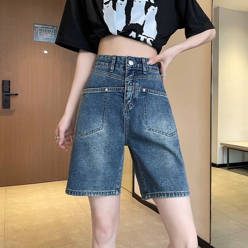 小个子高腰五分裤牛仔布/棉短裤女夏季薄款2025新款大码裤显瘦中
