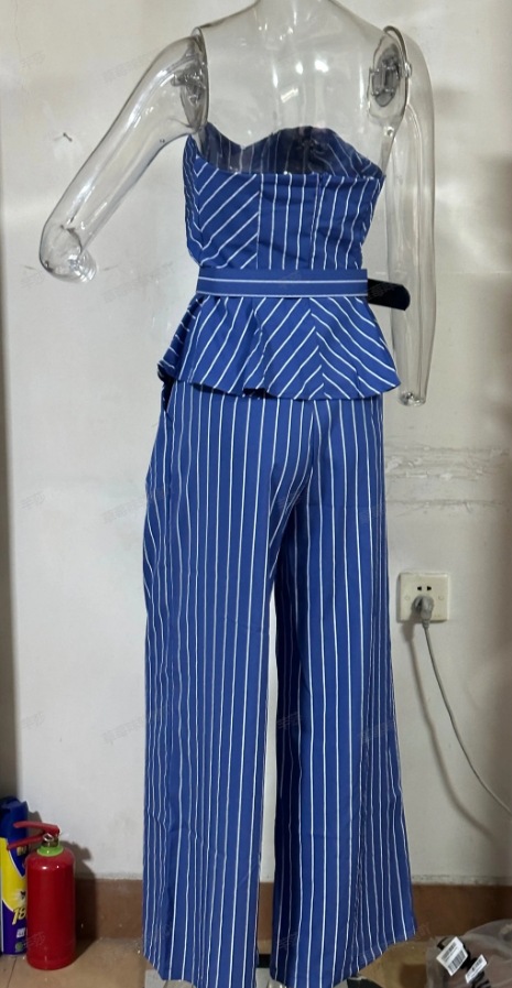 Polyester Fabric Type Pant Co-ord Set Sets Type Daily Women's Elegant Stripe Polyester Pant Co-ord Set Pants Sets