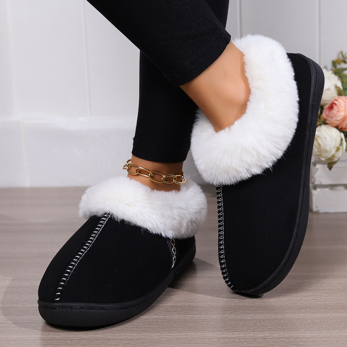Home cotton slippers female Baotou cotton drag indoor household non-slip neutral slippers_voghion.com