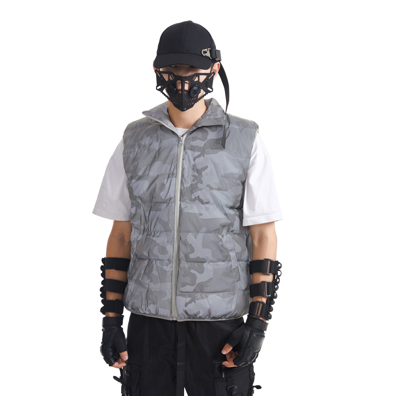 Vêtements pour hommes Nouveau gilet réfléchissant de camouflage d'extérieur d'automne et d'hiver manteau en coton col montant gilet lumineux épais et chaud_voghion.com