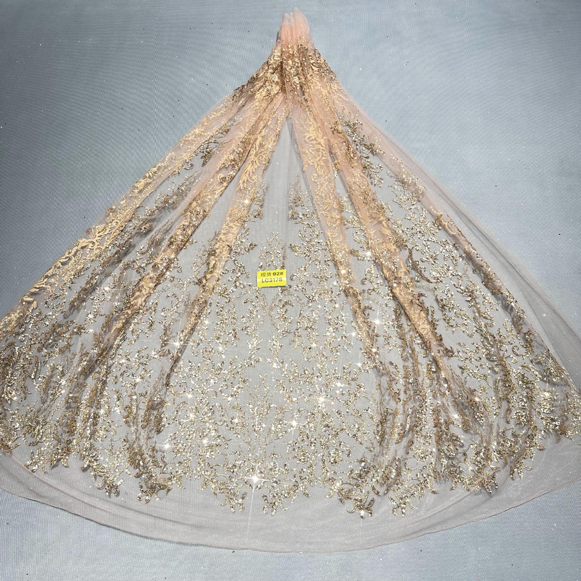 现货洒金花型款花型92#LC3178婚纱礼服面料 网纱 喷金花型面料