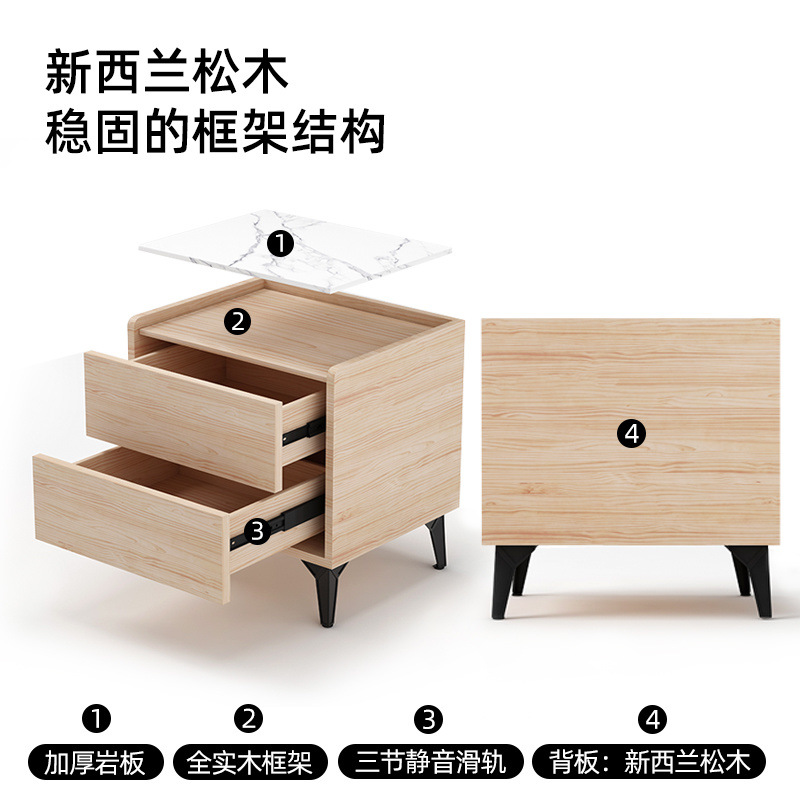 Mesa de cabezal de cama de madera sólida de corteza de roca simple gabinete de lado de la cama moderno pequeño gabinete de lujo pequeño almacenamiento dormitorio doméstico