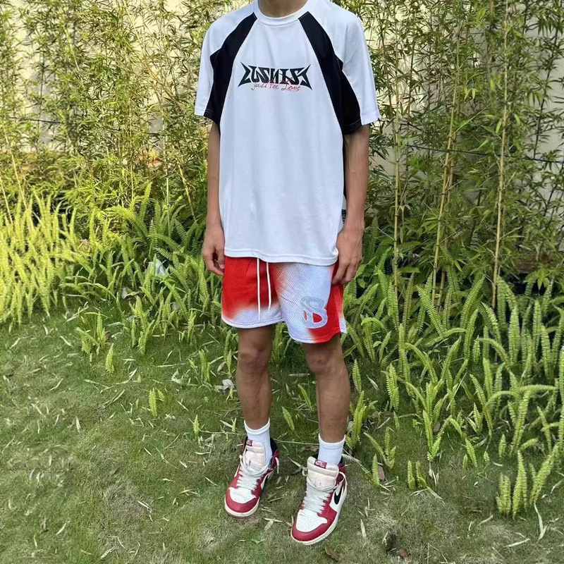 American Trendy Brand Oil Painting Style Sports Basketball Shorts Men's Gradient Color Printing Fashion Outdoor Breathable Casual Beach Pants