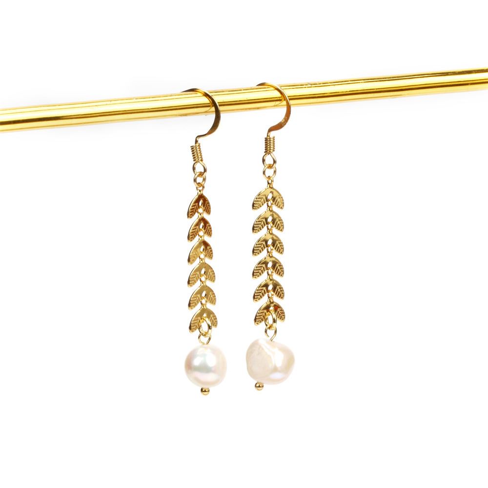 Fashion Leaf Copper Pearl Bracelets Earrings Necklace