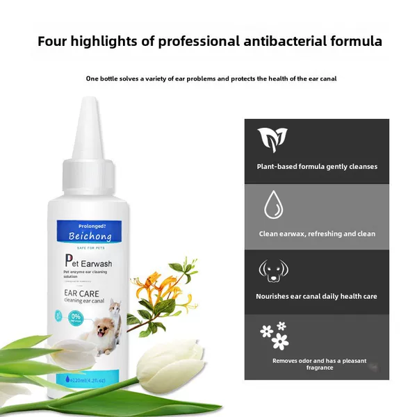 Cat Ear Cleaning Solution 120ml, Dog Ear Drops to Remove Oil and Ear Mites, Pet Ear Cleaning Solution