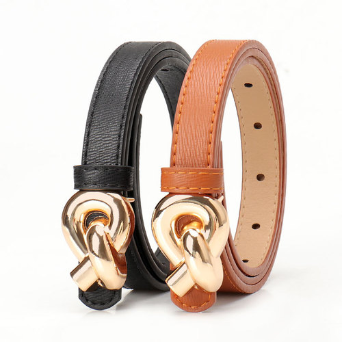 Stylish European and American-style high-end belt for women: alloy snap-button knotted waistband, decorative design for dresses, ladies' leather belt