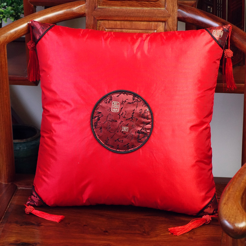 Chinese Style Silk Satin Pillow Cover Custom Logo Red Chinese Sofa Cushion Cover Without Core Square Cushion