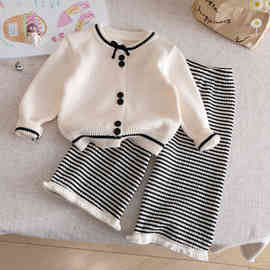 女童套装2025新款儿童洋气时髦针织开衫毛衣外套宝宝秋季两件套潮