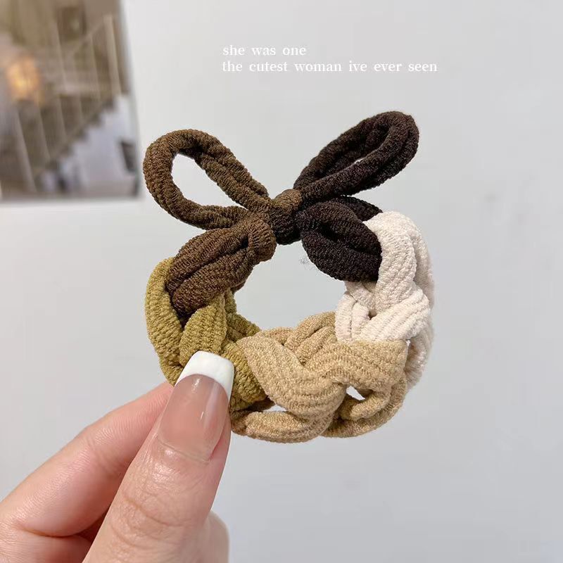 蝴蝶手工编织发绳加厚加粗高弹力扎马尾头绳简约丸子头发圈女皮筋|undefined
