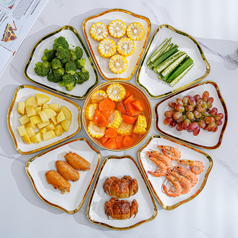 Luz de lujo combinación placa de cerámica hogar creativo de la víspera de Año Nuevo plato rojo neto placa reunión de la familia placa vajilla